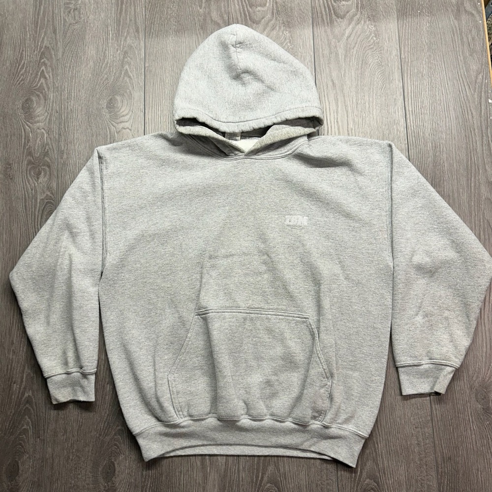 Vintage IBM Hoodie Mens Large Gray Y2K Tech Corporate Embroidered Pullover